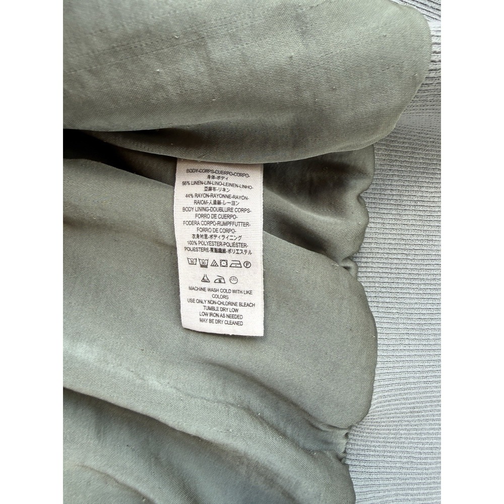 Free People Women's Medium Ruched Sleeve Bomber Jacket Olive Green Linen Blend - Picture 8 of 10